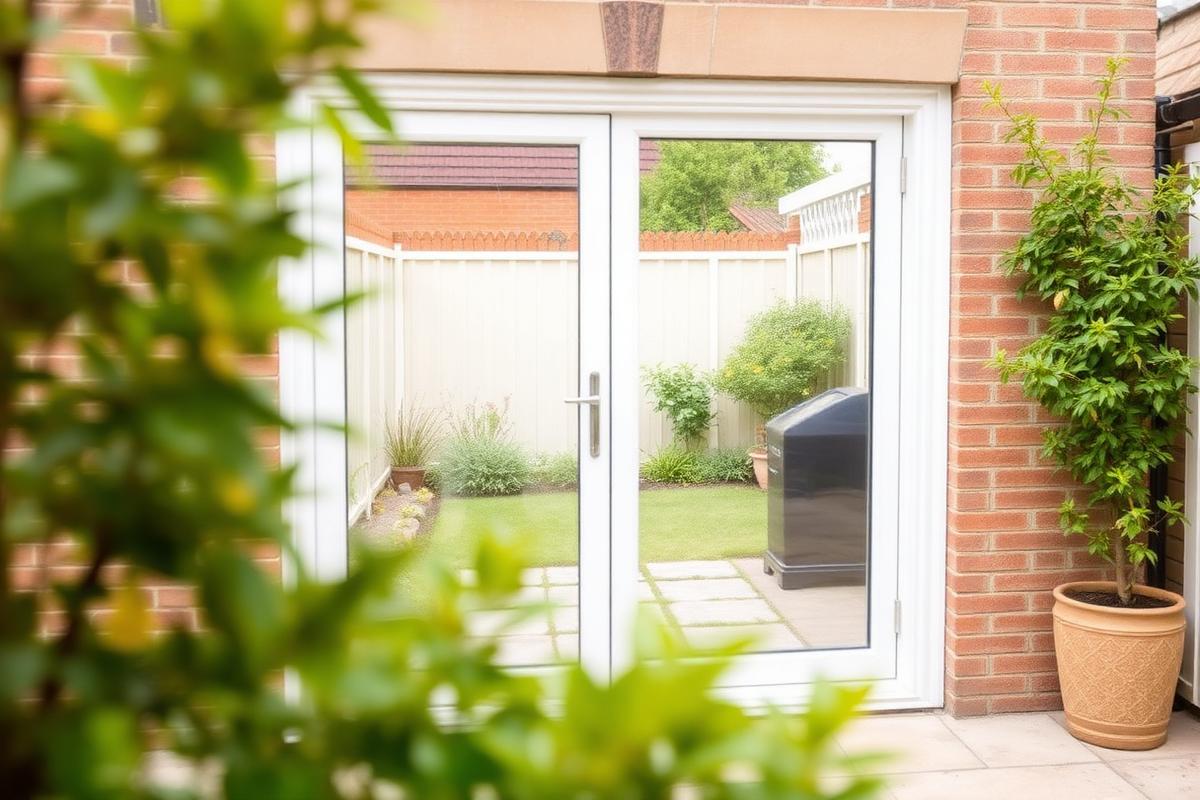 French doors chosen to handle deep valley shade meaning rooms rely on glass area for daylight at a Cwmcarn Forest address (outward or inward-opening pairs finish, reinforced uPVC or thermally broken aluminium)